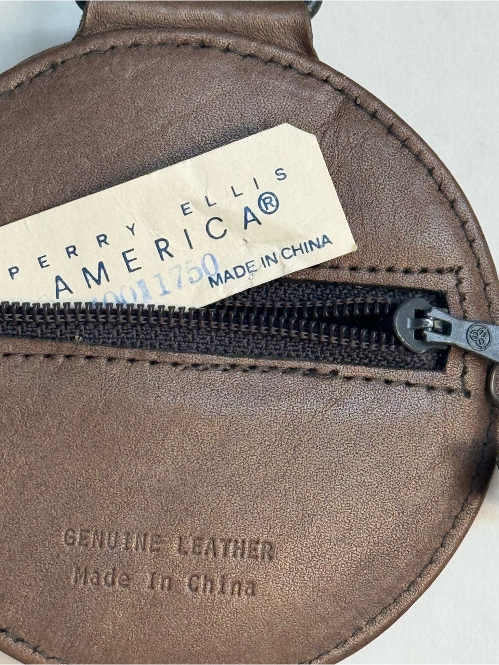 Vintage Perry Ellis America Circle Leather Coin Pouch Keychain / Bag Charm
